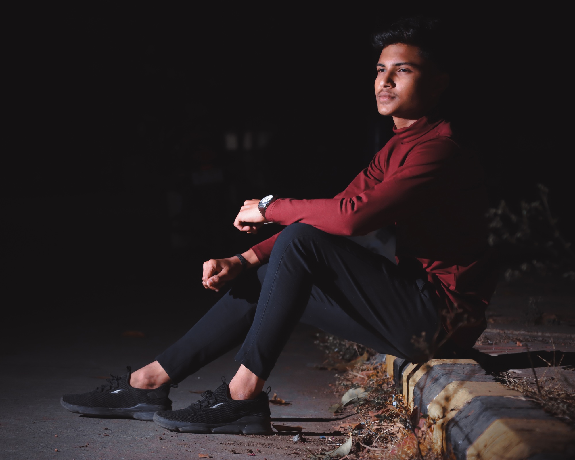 Young male model posing on the street
